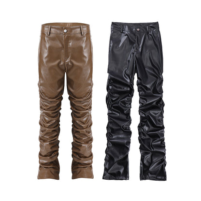 PU Leather Pleats Straight Pants WN25754
