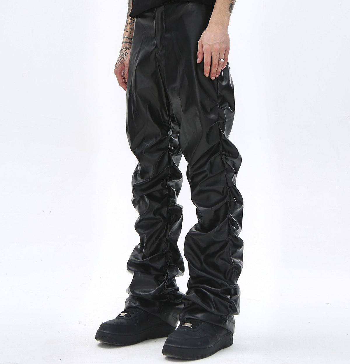 PU Leather Pleats Straight Pants WN25754