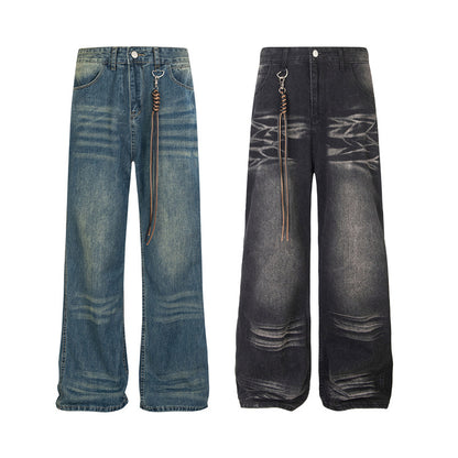 Whisker Lave Jeans de mezclilla recta de baja altura WN11576