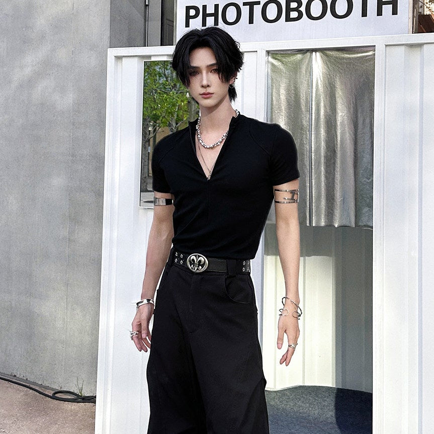 Deep V-Neck Short Sleeve T-Shirt WN25118
