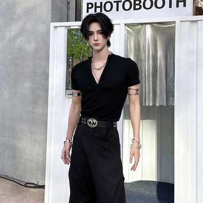 Deep V-Neck Short Sleeve T-Shirt WN25118