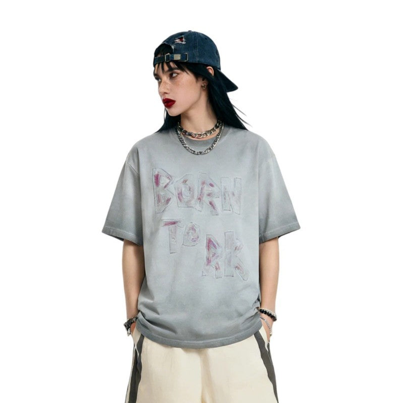 Washed Letter Graphic Short Sleeve T-Shirt WN28039