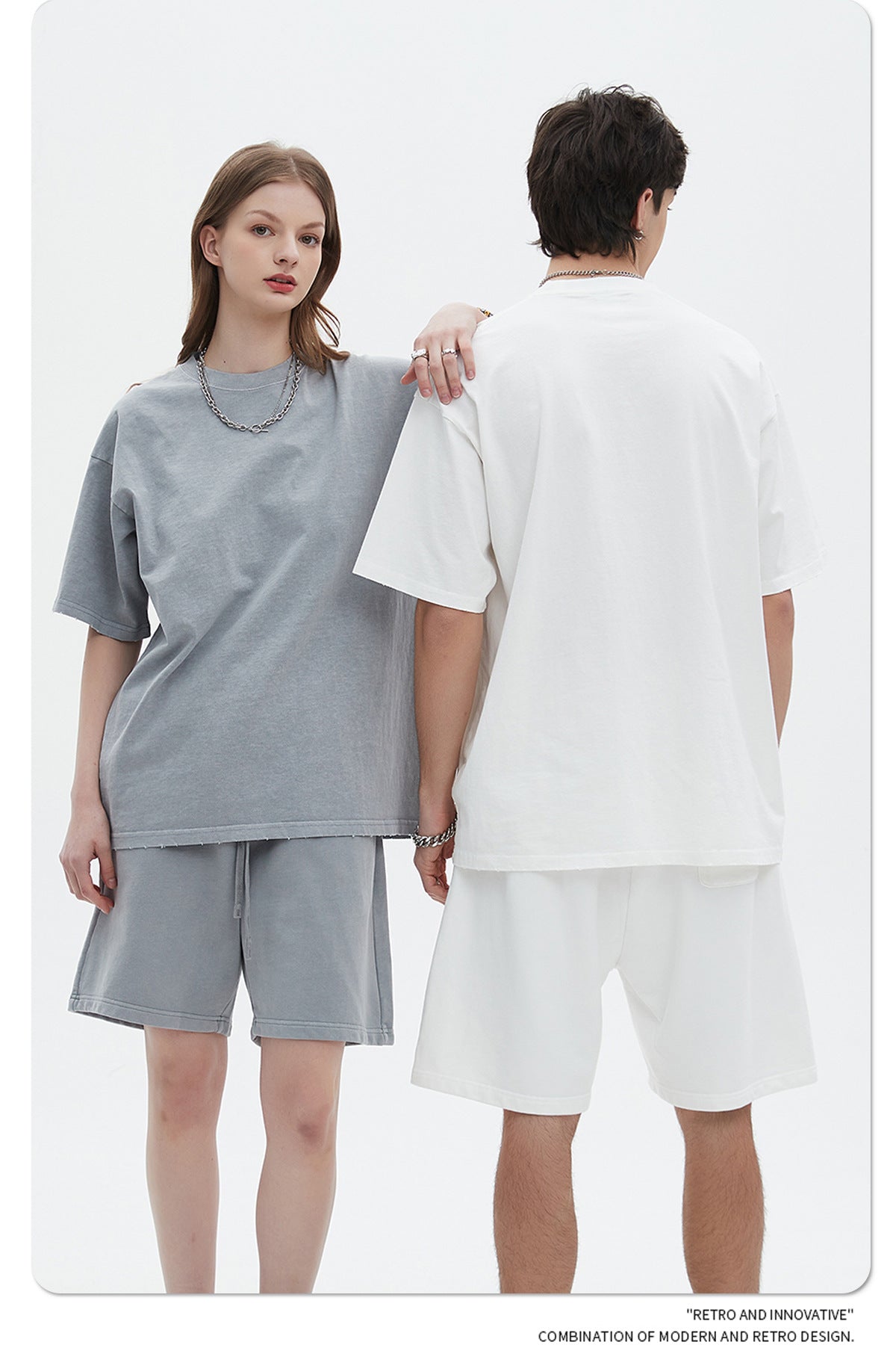 Washed Dyed Oversize Damage Short-sleeve T-shirt & Short Sweatpants Setup WN6630-K