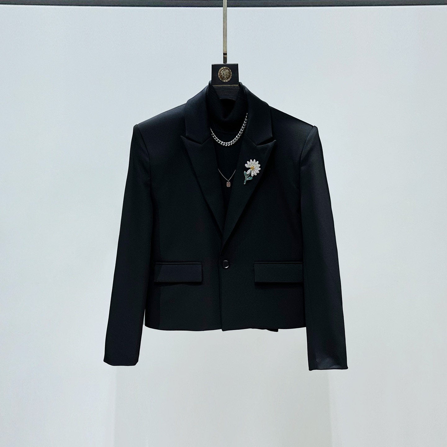 Shoulder-Pad Short Tailored Jacket & Flare Trousers Setup WN23896