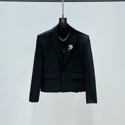 Shoulder-Pad Short Tailored Jacket & Flare Trousers Setup WN23896