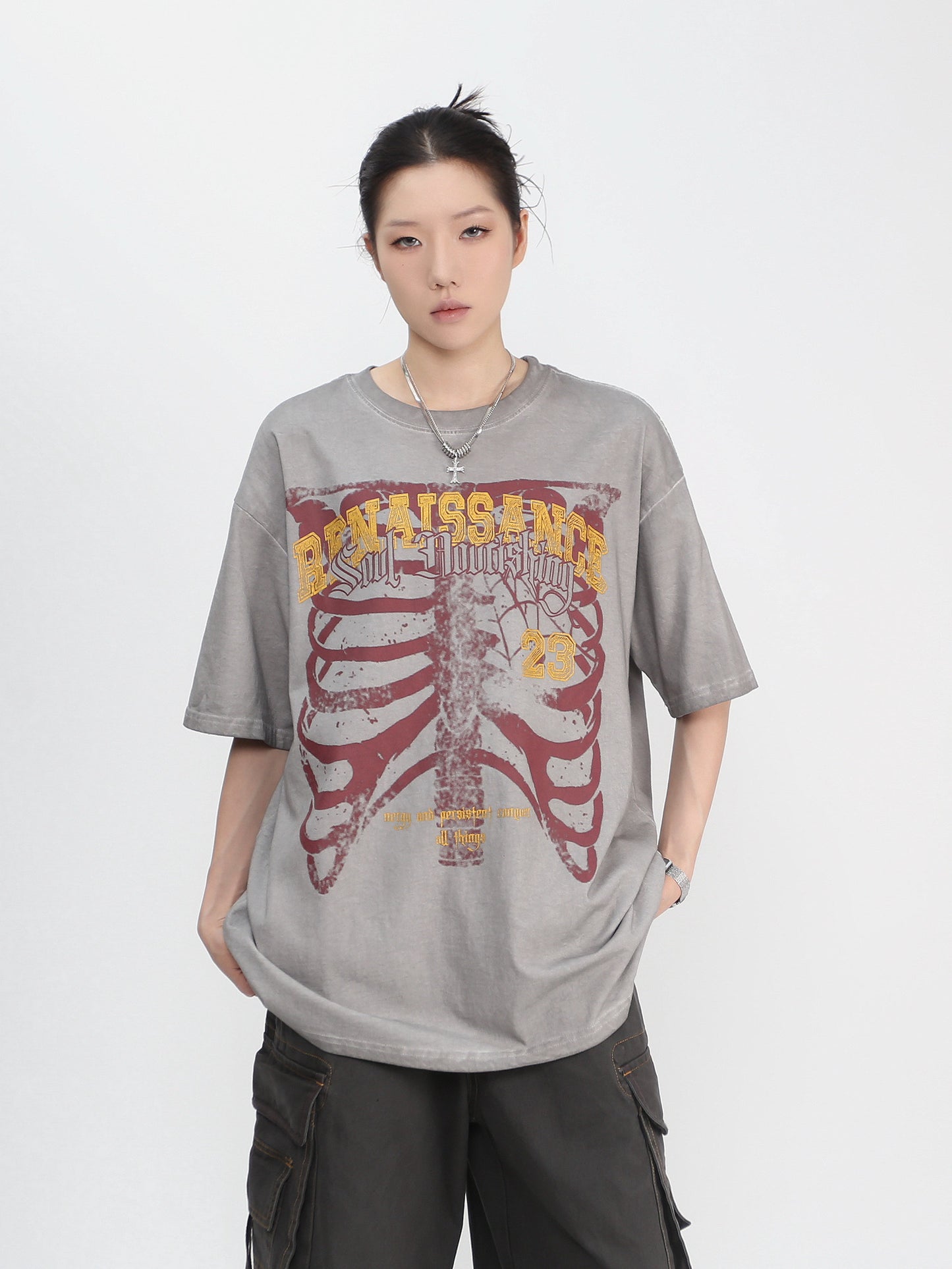 Washed Graphic Print Oversize Short Sleeve T-Shirt WN24439