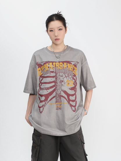 Washed Graphic Print Oversize Short Sleeve T-Shirt WN24439