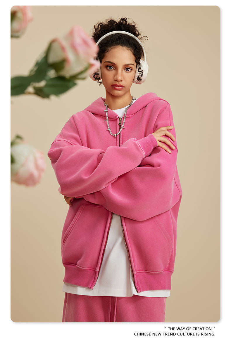 Oversize Washed Zipper Hoodie WN6461