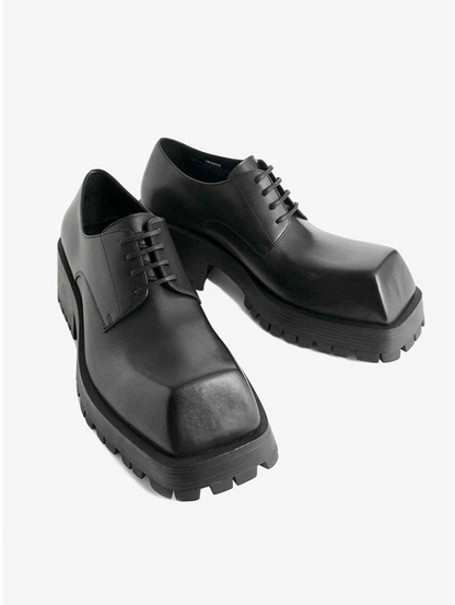 Upturned Toe Square Toe Chunky Sole Leather Derby Shoes WN20601