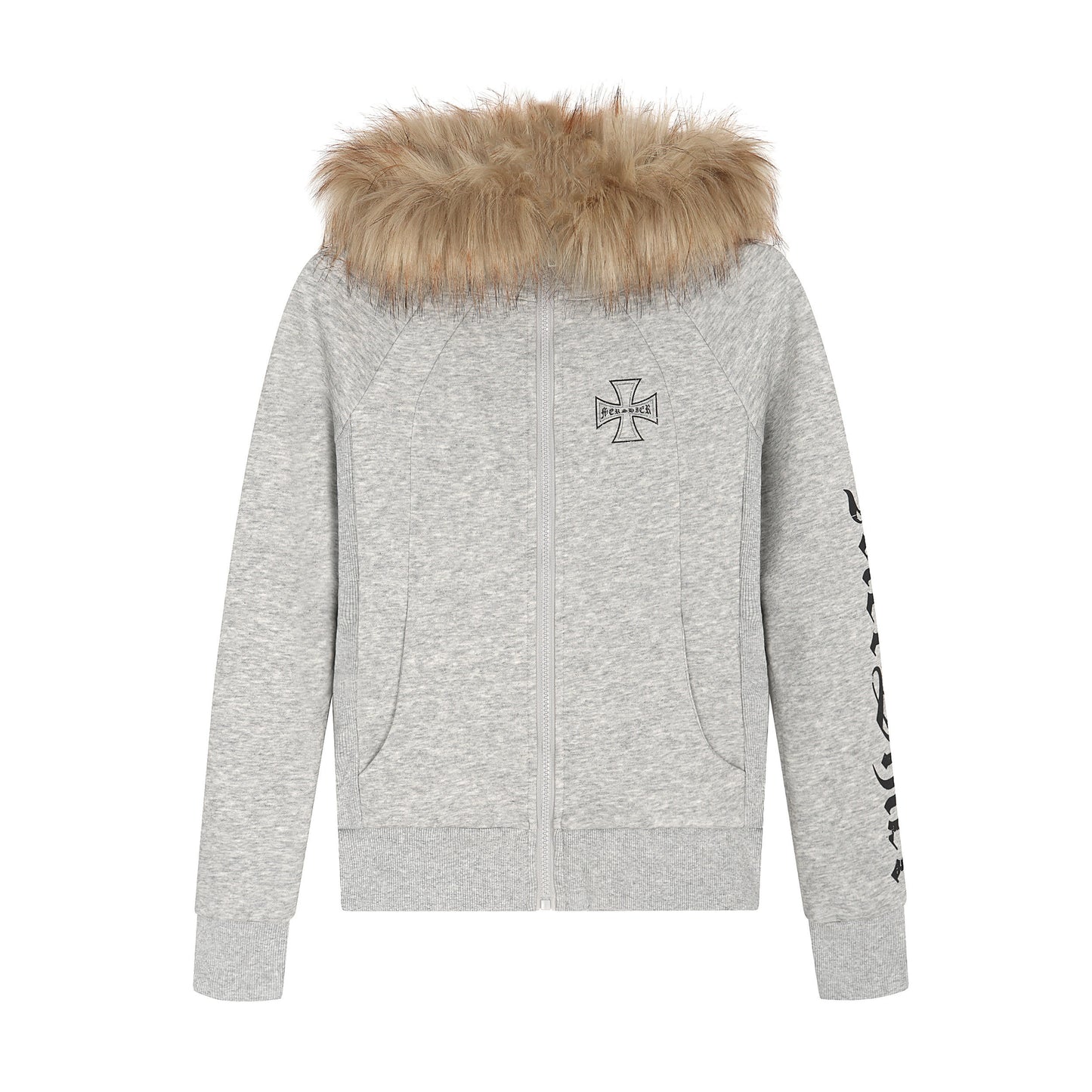 Fake Fur Collar Cross Print Hoodie WN24177