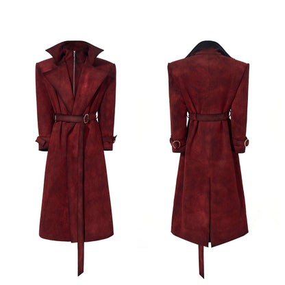 Belt Design Lapel Suede Coat WN22686
