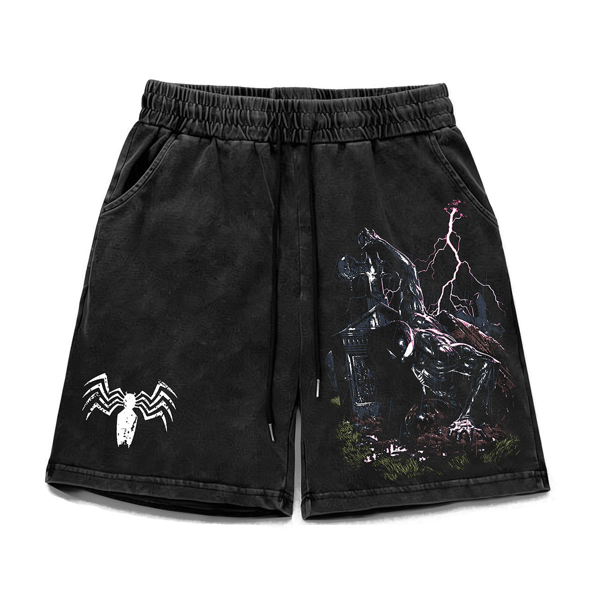 Washed Spider Graphic Half Pants WN26789