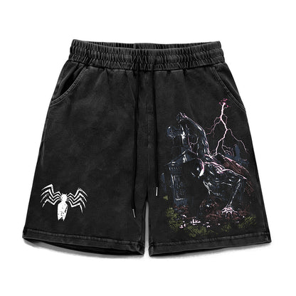 Washed Spider Graphic Half Pants WN26789