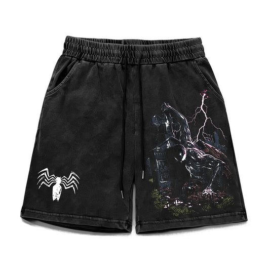 Washed Spider Graphic Half Pants WN26789