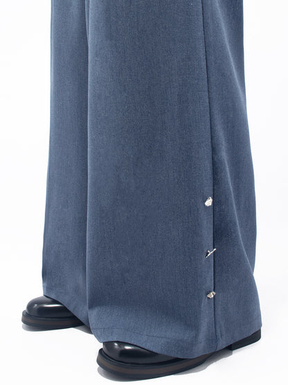 Metal Button Design Wide Leg Trousers WN23746