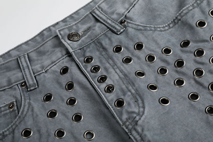 Washed Eyelet Wide Leg Denim Jeans WN25959