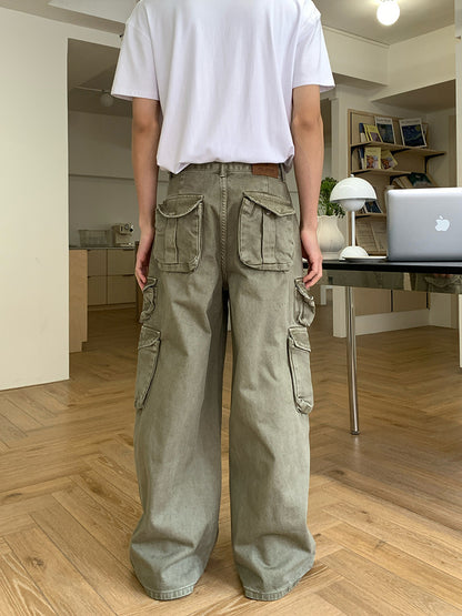 Washed Cargo Wide Leg Pants WN24910