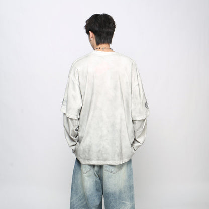 Graphic Paint Print Fake Layered Oversize Long Sleeve T-Shirt WN24420