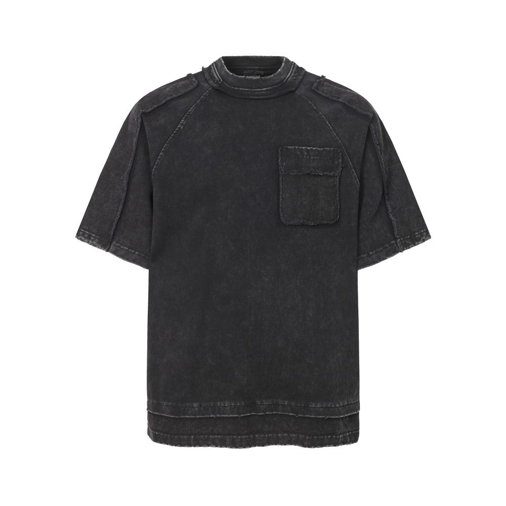 Washed Fake Layered Pocket Detail Short Sleeve T-Shirt WN28028