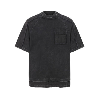 Washed Fake Layered Pocket Detail Short Sleeve T-Shirt WN28028