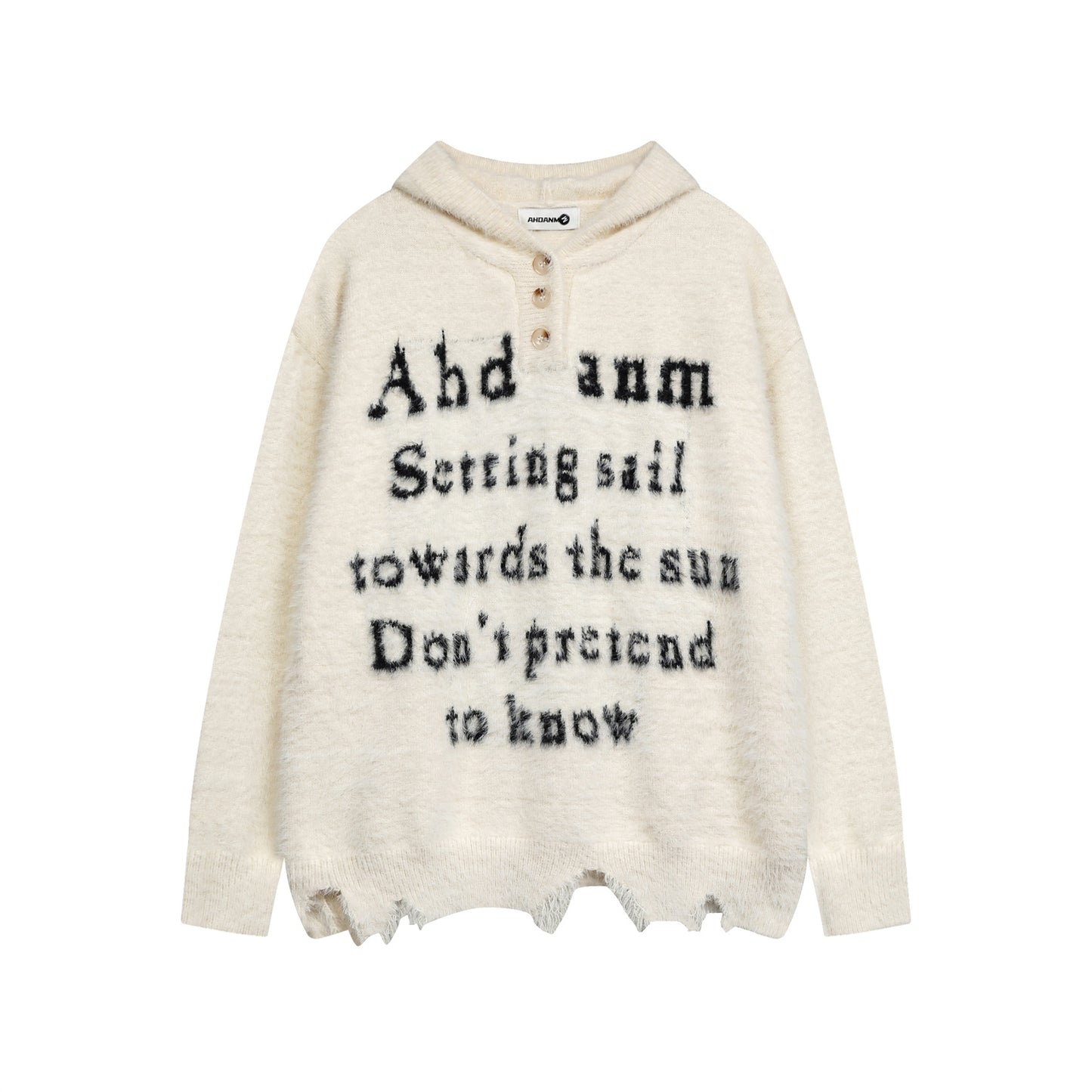 Letter Damage Oversize Knit Hoodie WN11239