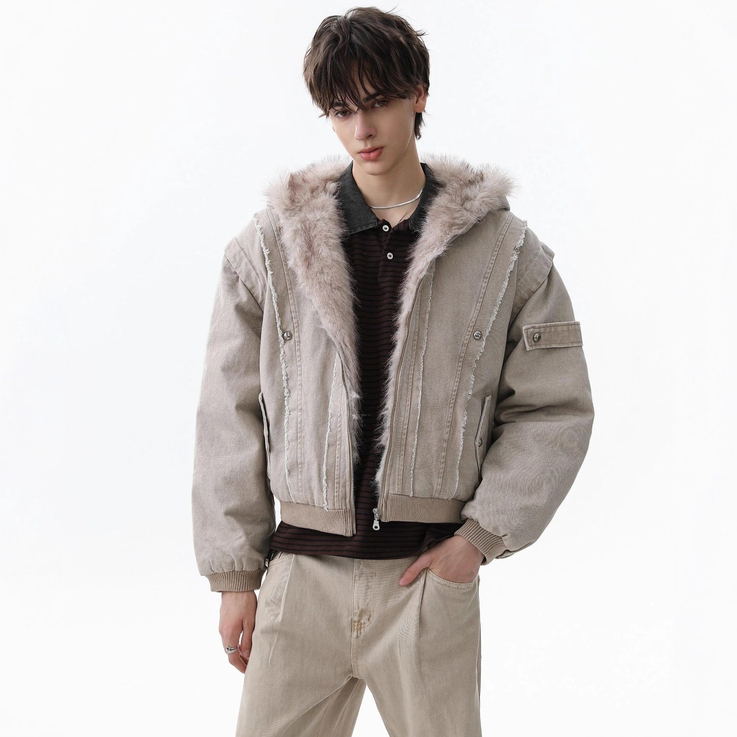 Fleece Lining Hooded Zipper Puffer Jacket WN21865