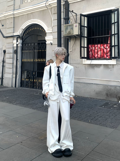 Shoulder-Pad Zipper Jacket & Minimalist Design Trousers Setup WN19830