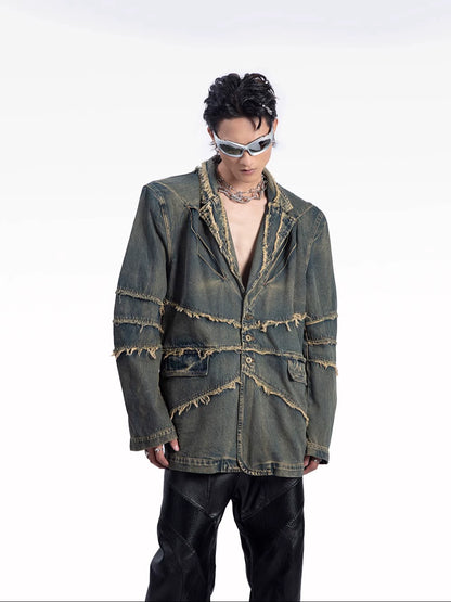 Raw Hem Shoulder-Pad Denim Tailored Jacket WN20626
