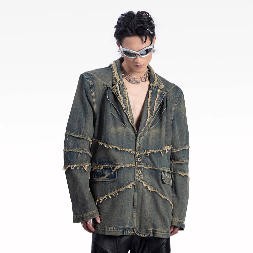 Raw Hem Shoulder-Pad Denim Tailored Jacket WN20626