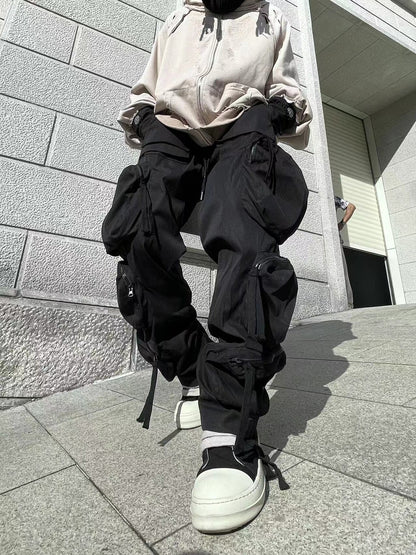 Drawstring Multi-Pocket Tapered Cargo Pants WN24223