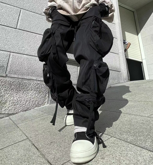 Drawstring Multi-Pocket Tapered Cargo Pants WN24223
