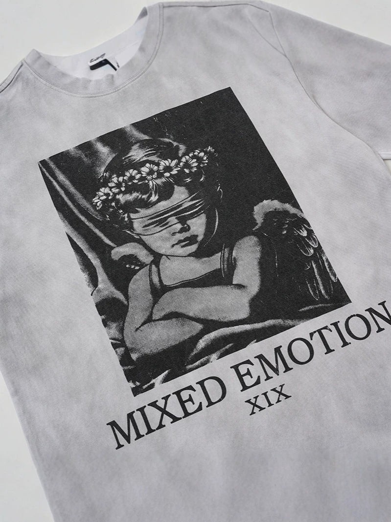 Washed Portrait Graphic Print Short Sleeve T-Shirt WN27803