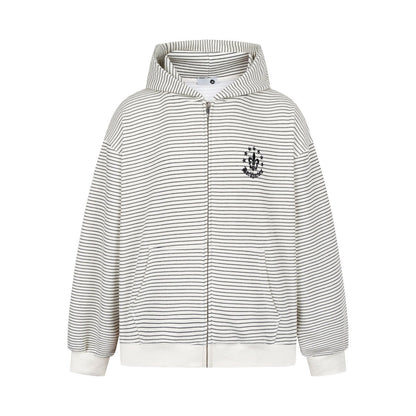 Stripe Embroidery Oversize Zipper Hoodie WN24421