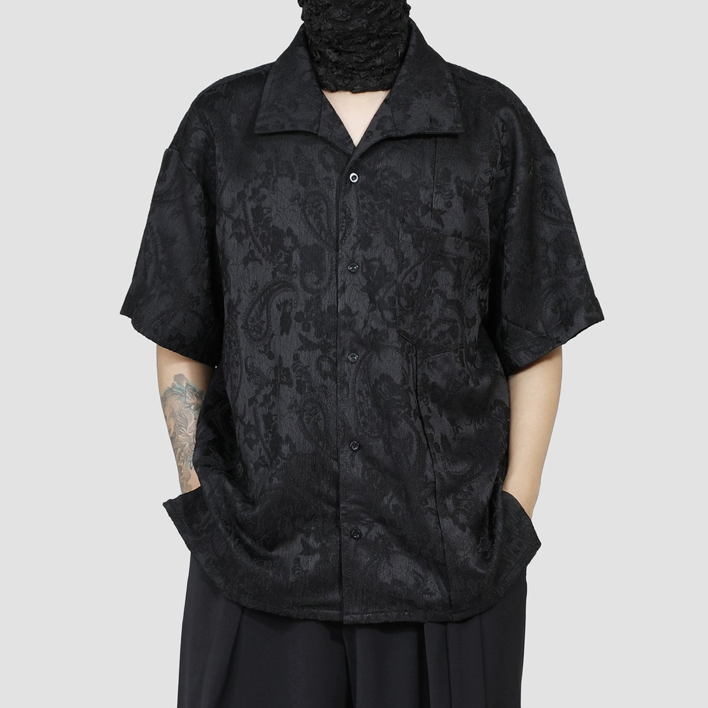Side Slit Jacquard Short Sleeve Shirt WN20184