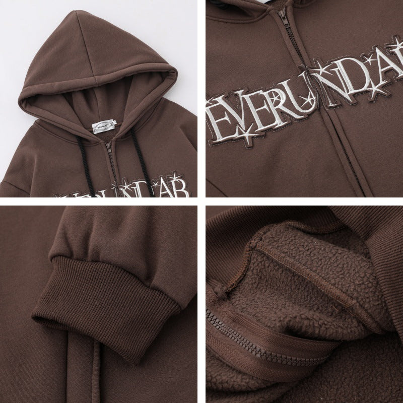 Letter Embroidery Zipper Hoodie WN11537