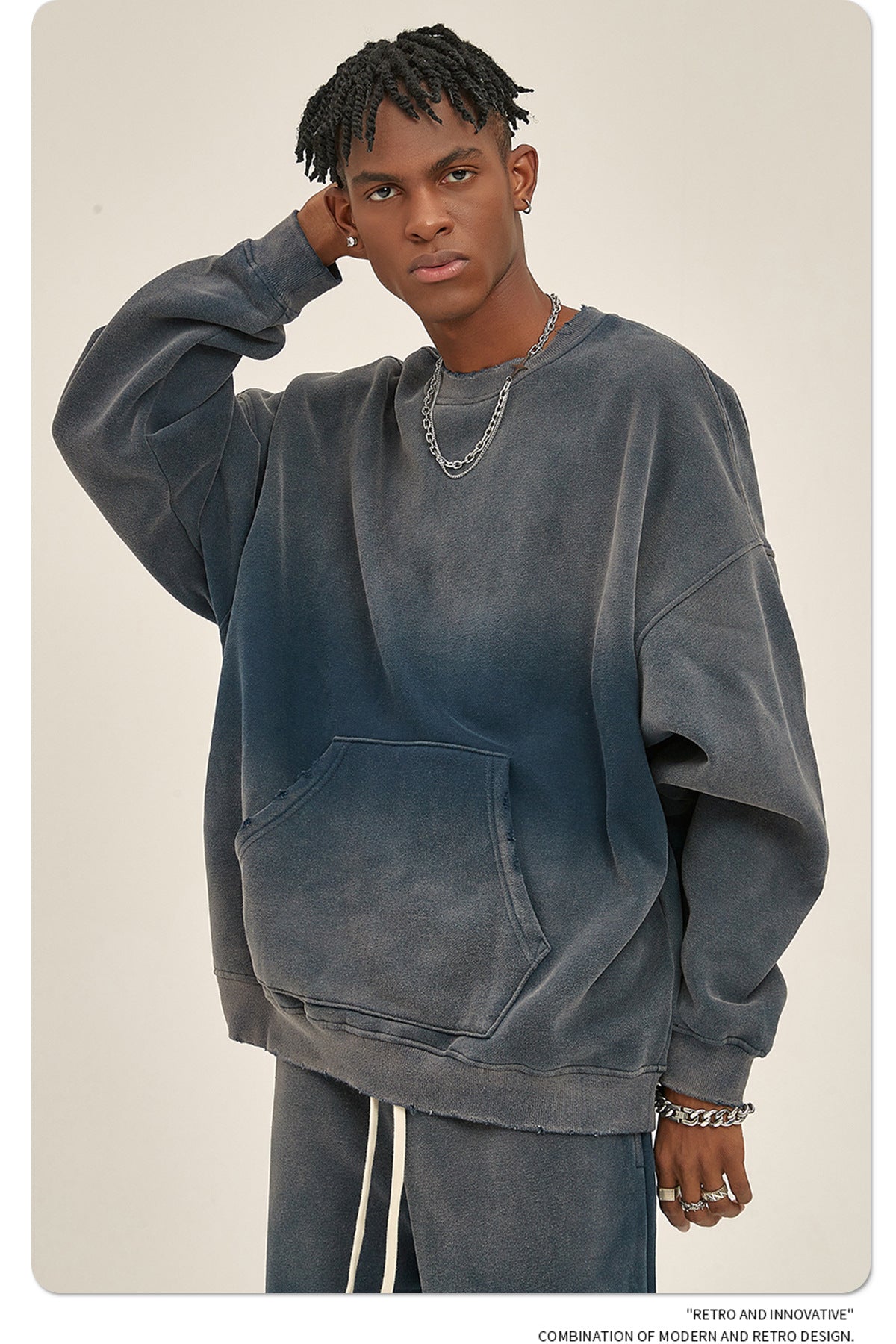 Fleece Lining Spray-dye Damage Oversize Sweatshirt WN9967
