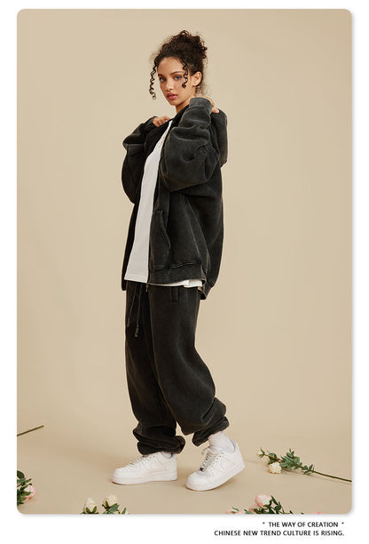 Oversize Washed Zipper Hoodie WN6461