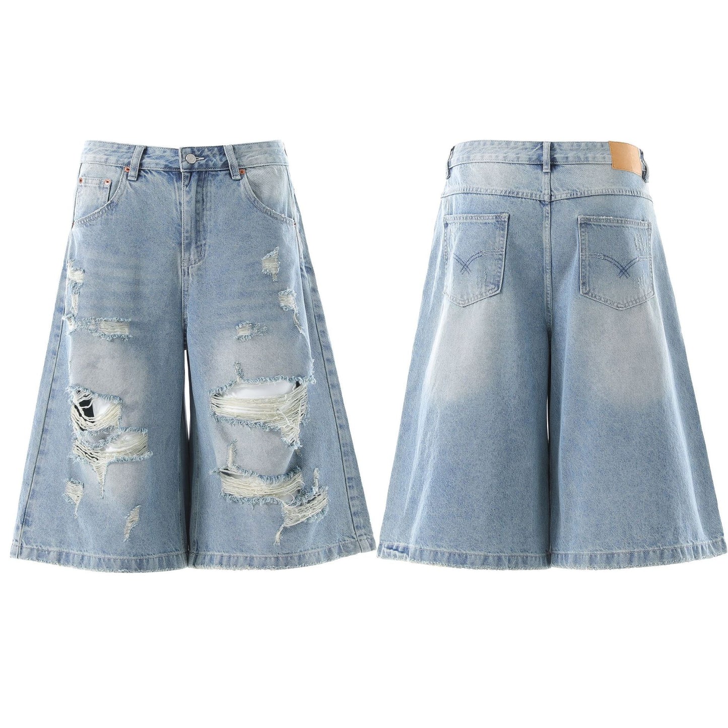 Wash Damage Straight Wide Leg Denim Jeans WN25646