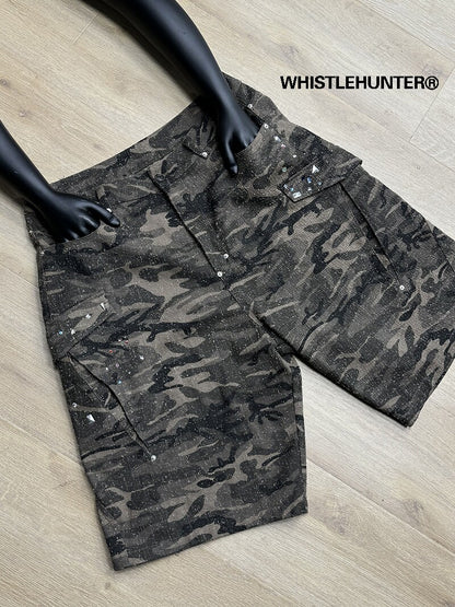 Damage Reconstructed Fabric Camouflage Half Pants WN26715