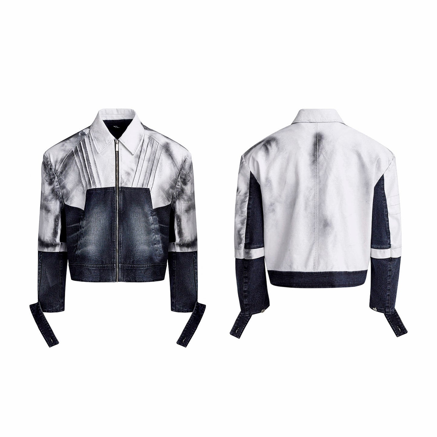 PU Leather Mix Paint Short Denim Jacket & PU Leather Mix Denim Jeans Setup WN20378