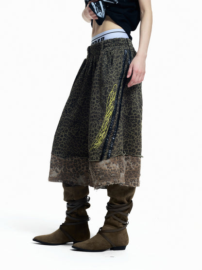Leopard Print Drawstring Wide Leg Half Pants WN27464