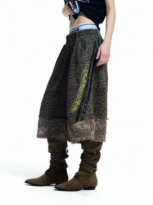 Leopard Print Drawstring Wide Leg Half Pants WN27464