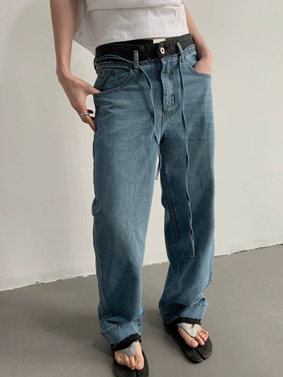 Double Waistband Straight Denim Jeans WN9684