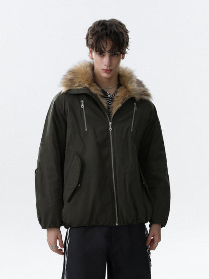 Fake Fur-Collar Pockets Design Thick Zipper Jacket WN22091