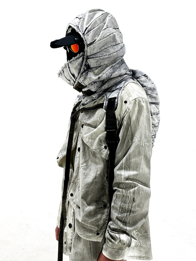 Tie-Dye Pleats Deconstructed Hooded Vest Design Bag WN22010