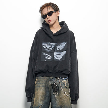 Graphic Print Oversize Washed Hoodie WN22958