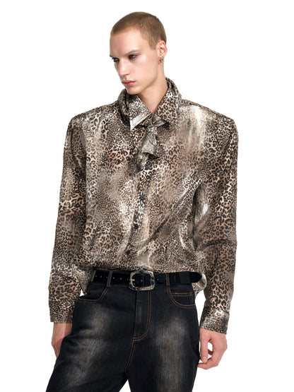 Leopard Print Shoulder-Pad Long Sleeve Shirt WN20942