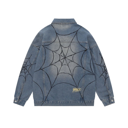 Spiderweb Graffiti Oversize Denim Jacket WN11136