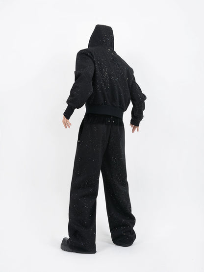 3D Glitter Design Zipper Hoodie & Wide Leg Sweatpants Setup WN5111