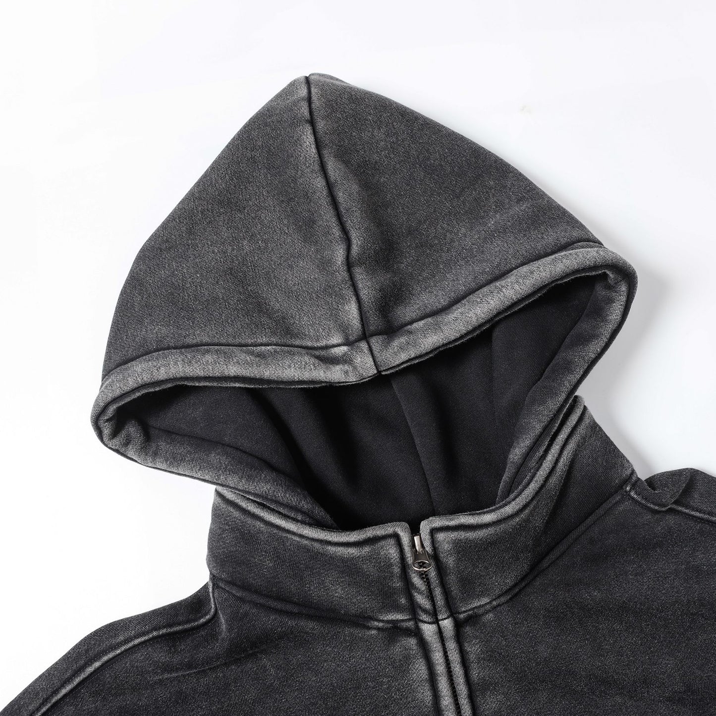 Washed Fleece-Lined Zipper Hoodie WN12652